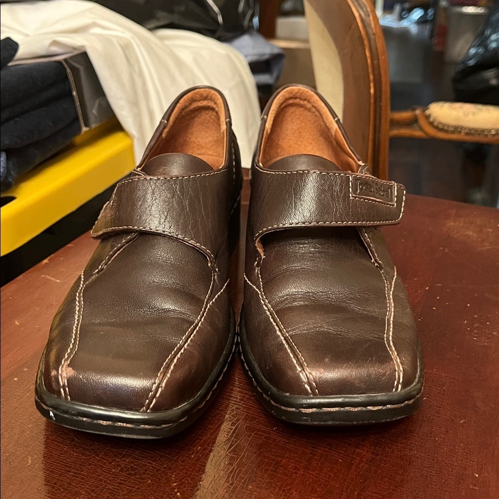 Josef Seibel Dark Brown Leather Slip-On Loafers with Contrast Stitching size 38